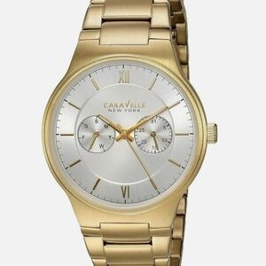 Caravelle By BULOVA New York Gold-Tone Stainless Steel Watch with Silver Dial